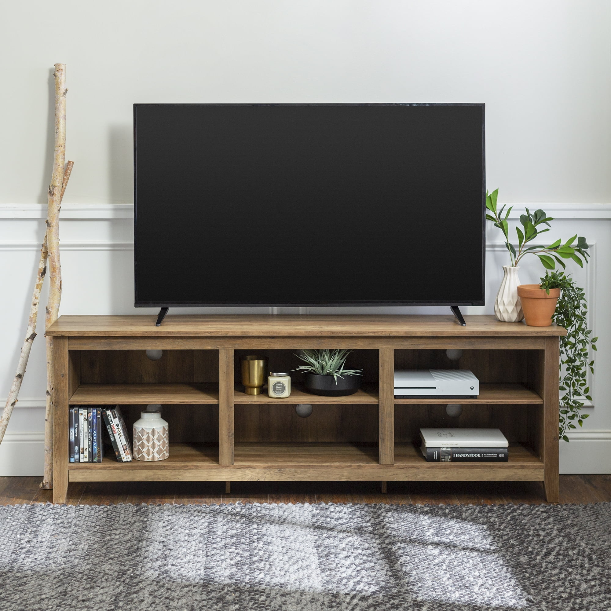 Manor Park Wood TV Media Storage Stand for TVs up to 78", Reclaimed Barnwood | Walmart (US)