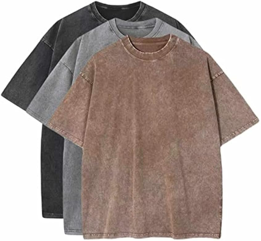 3 Pcs Oversized T-Shirts Heavy Cotton Washed Summer Vintage Tee Loose Fit Short Sleeve Casual Shi... | Amazon (US)
