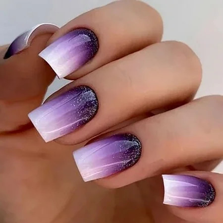 CurvLife Purple Glitter Ombre Press-On Nails - 24PCS Medium Square Non-Toxic & Reusable Sparkle Gradient | Walmart (US)