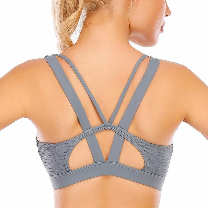Cordaw Sports Bras with Zipper Front Medium High Impact Support Strappy Back Workout Bra Tops | Amazon (US)