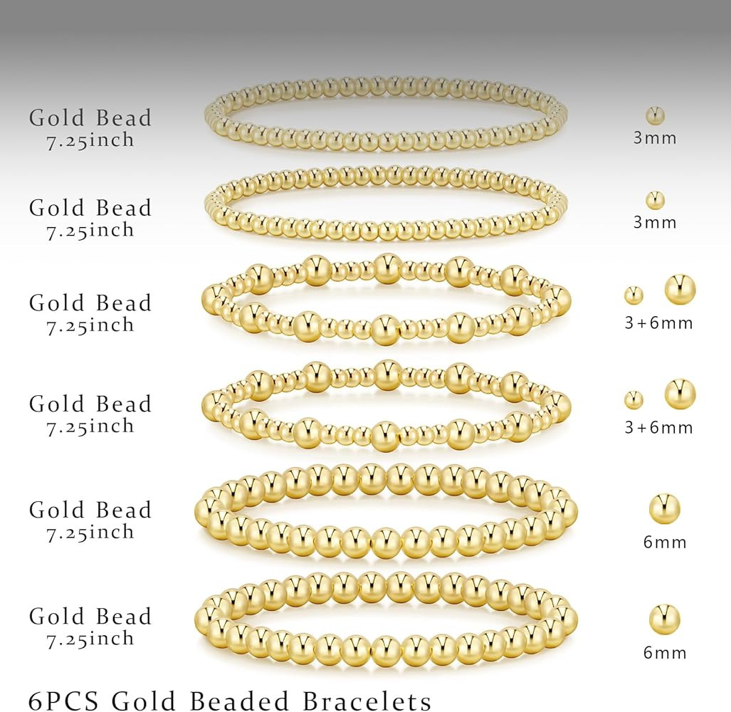 HERIER Gold Bracelets for Women 14K Gold Plated Stackable Bead Ball Bracelet Set Stretch Gold Bea... | Amazon (US)