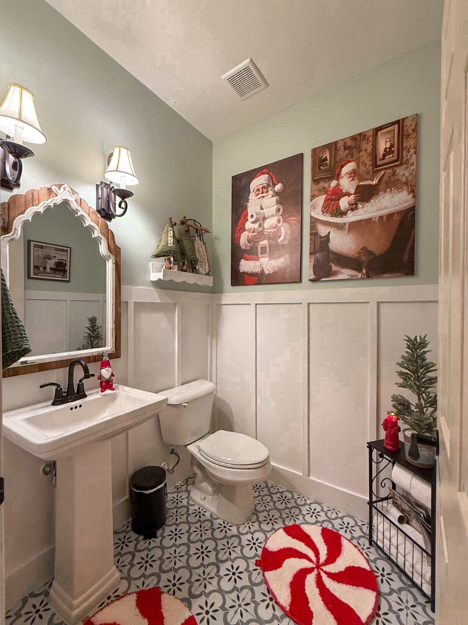 This year's Christmas bathroom! Santa canvases are from Temu and can be found on my IG post! 

Save 10% on this Santa candle at Luminara with code CAROLINACOZY10

#LTKSeasonal #LTKHoliday #LTKSaleAlert