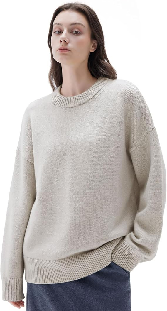 SUUKSESS Women Cashmere Blend Oversized Crew Neck Long Sleeve Pullover Sweaters | Amazon (US)
