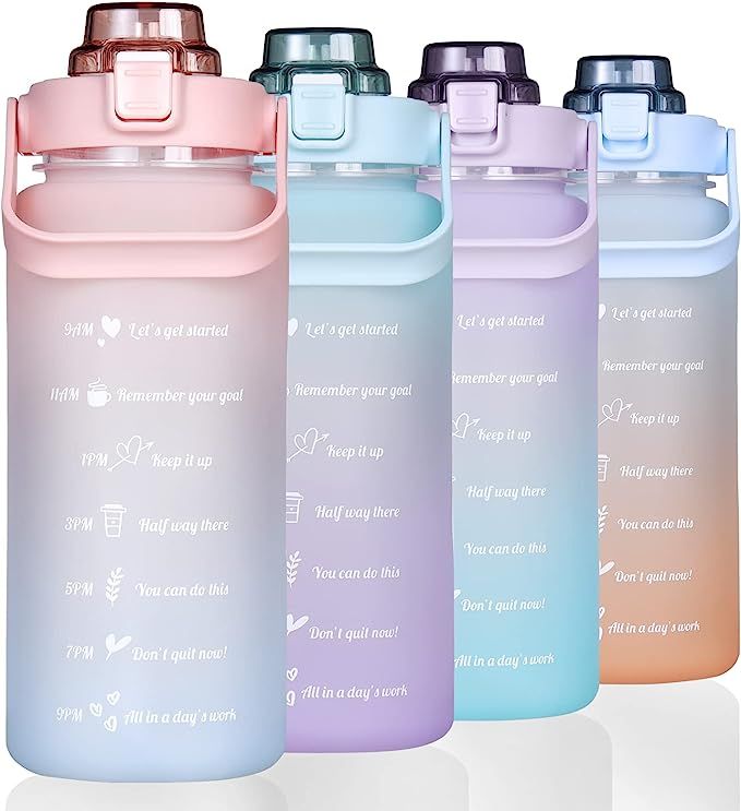 Large Half Gallon 64 OZ Motivational Water Bottle with Straw Time Marker BPA Free for Sport and F... | Amazon (US)