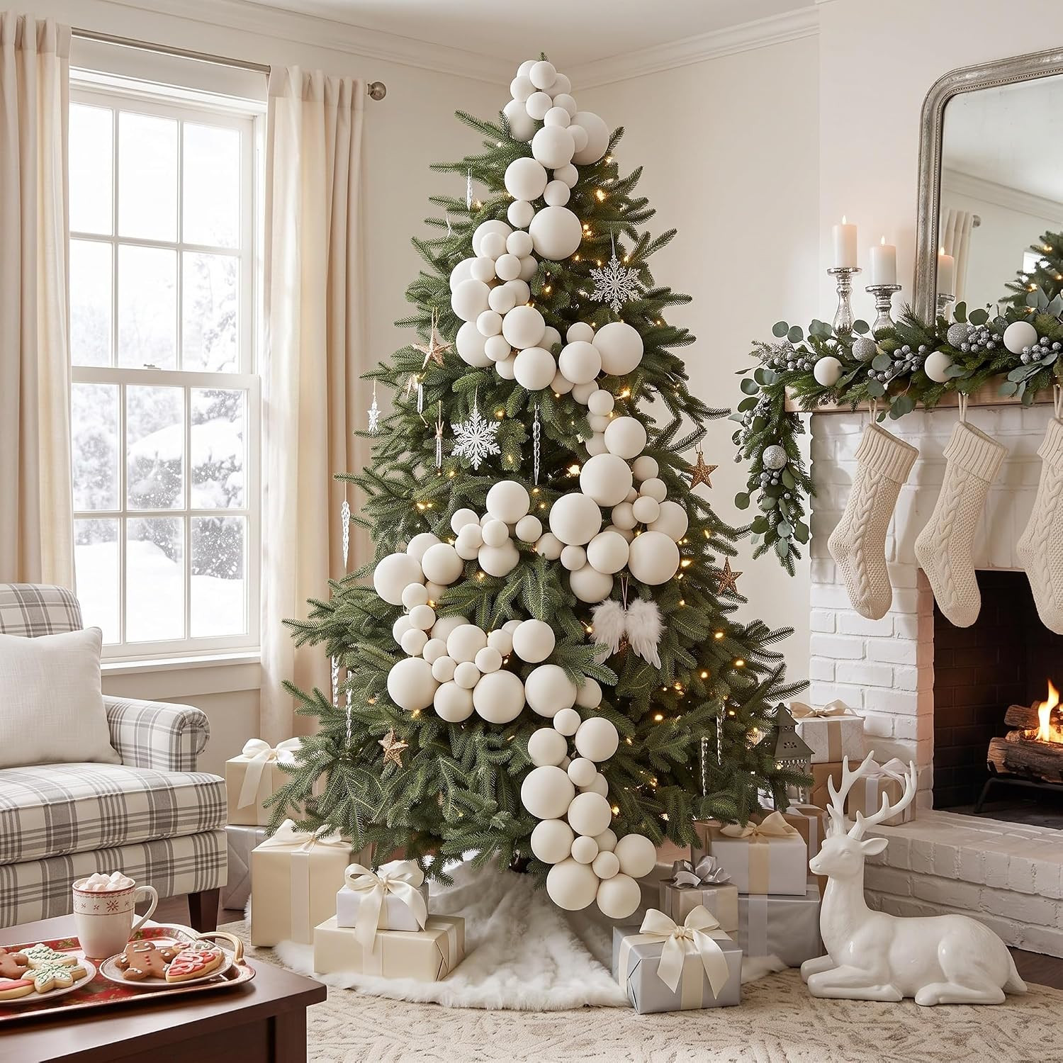 9 ft Velvet Christmas Ball Garland Ornament, Cream White | Amazon (US)
