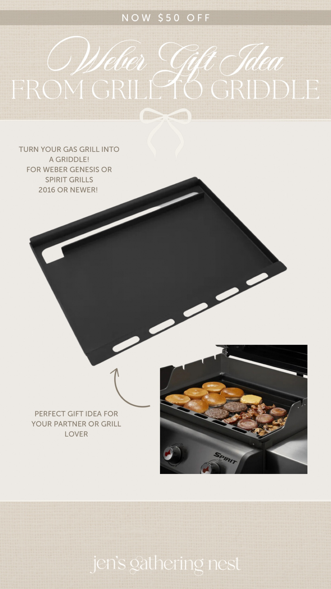From Grill to Griddle with @WeberGrills #AD 🎁 This rust-resistant griddle insert is $50 off until 12/24 and makes the perfect holiday gift idea for your partner or any griller in your life! (This only works with Spirit/Genesis Weber gas grills from 2016-present) The insert is already pre-seasoned so you don't need to season your griddle! Plus if you order it for Christmas you can make the BEST Christmas breakfast 🎁🤤🍳❤️

#WeberGrills #GrillingGifts #ltkhome #ltkgiftguide #ltksalealert

#LTKGiftGuide #LTKSaleAlert #LTKMens