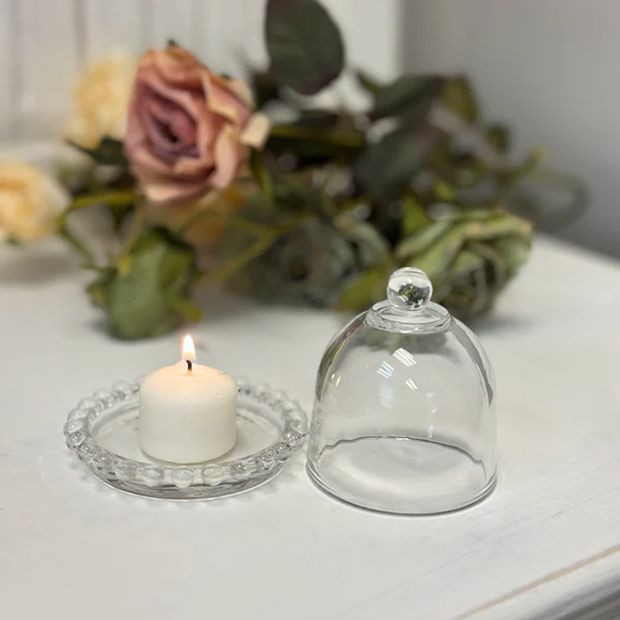 Clear Glass Dome Display Cloche with Fluted Base Set of 2 | Antique Farm House