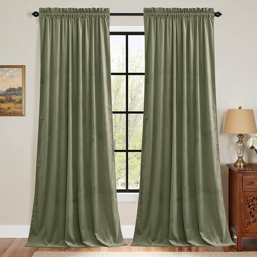 StangH Sage Green Floor to Ceiling Curtains, Luxury Light Blocking Velvet Drapes with Energy Savi... | Amazon (US)