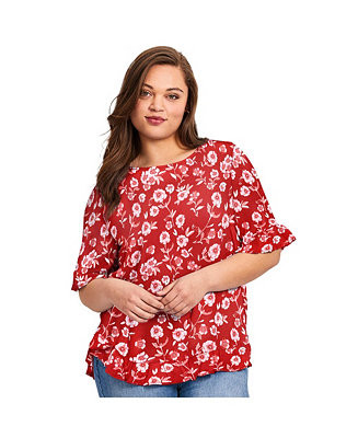 Women's Plus Size Crew Ruffle Hem Top | Macy's