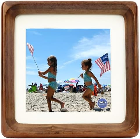 6x6 Square Picture Frames Walnut Solid Wood with Real Glass Vertical Horizontal Standing Display ... | Amazon (US)