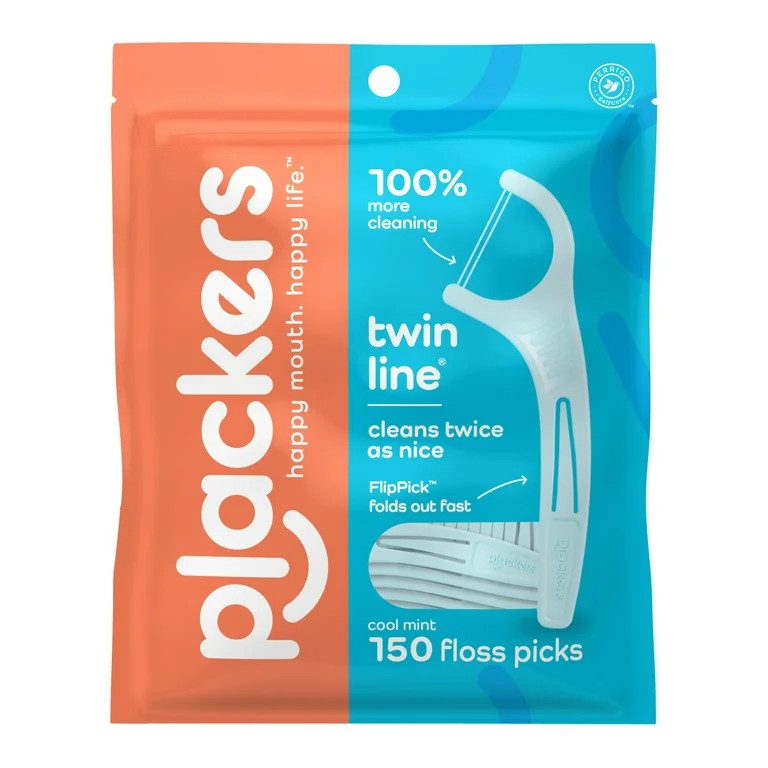 Plackers Twin Line Dental Floss Picks, Cool Mint, 150 Count | Walmart (US)