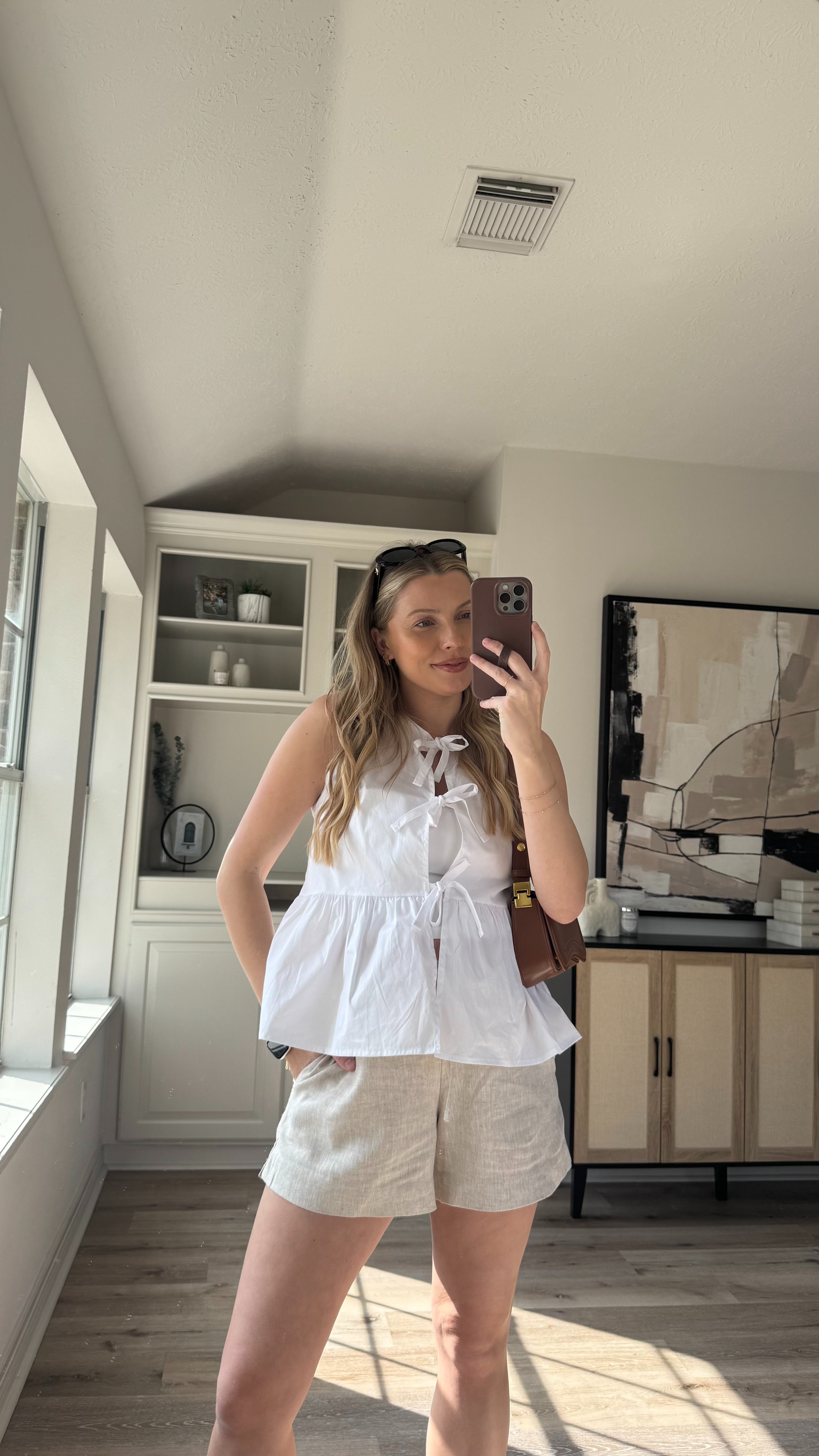 Bump Friendly Spring Outfit | These linen shorts are super stretchy and perfect with the bump! Wearing size M in both the top and shorts. Size up in the mesh flats. #springoutfit  

 

#LTKStyleTip #LTKBump