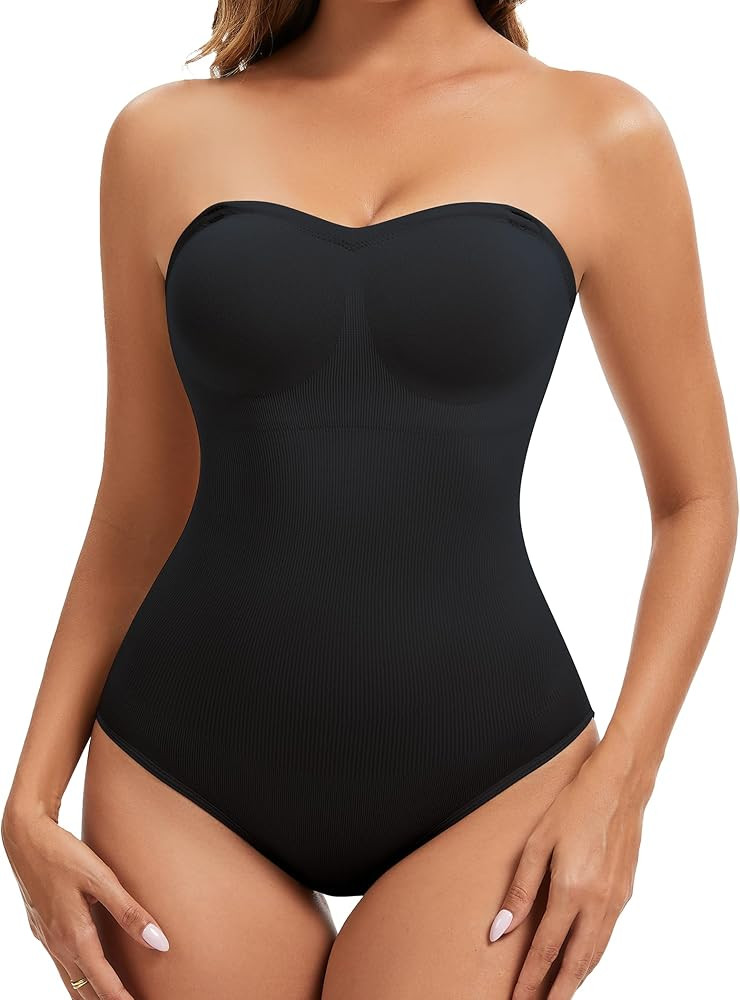 Strapless Shapewear for Women, Tummy Control Bodysuit with Removable Pads, Seamless Sculpting Bod... | Amazon (US)