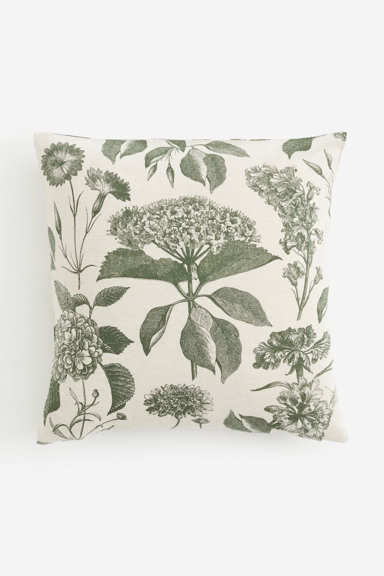 Patterned Cushion Cover - Khaki green/floral - Home All | H&M US | H&M (US + CA)