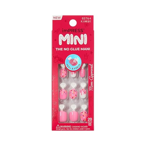 KISS imPRESS No Glue Mani Press On Nails, Mini, 'Super Duper', Pink, Kids Size, Squoval Shape, Includes 20 Nails, 1 Mini File | Amazon (US)
