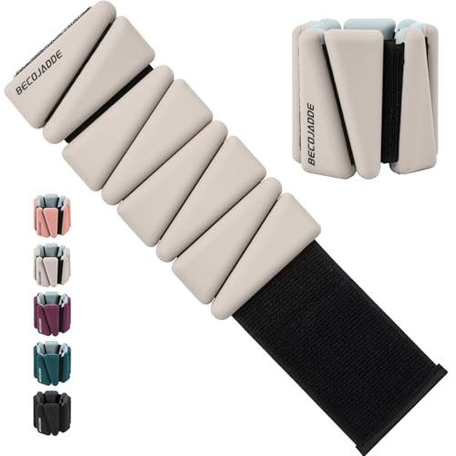 BECOJADDE Ankle Weights Set of 2 (2 lb Each) Adjustable Wrist Weights for Women Men Wearable Arm Leg Weight for Pilates, Running, Walking, Workout, Yoga, Pewter Beige | Amazon (US)
