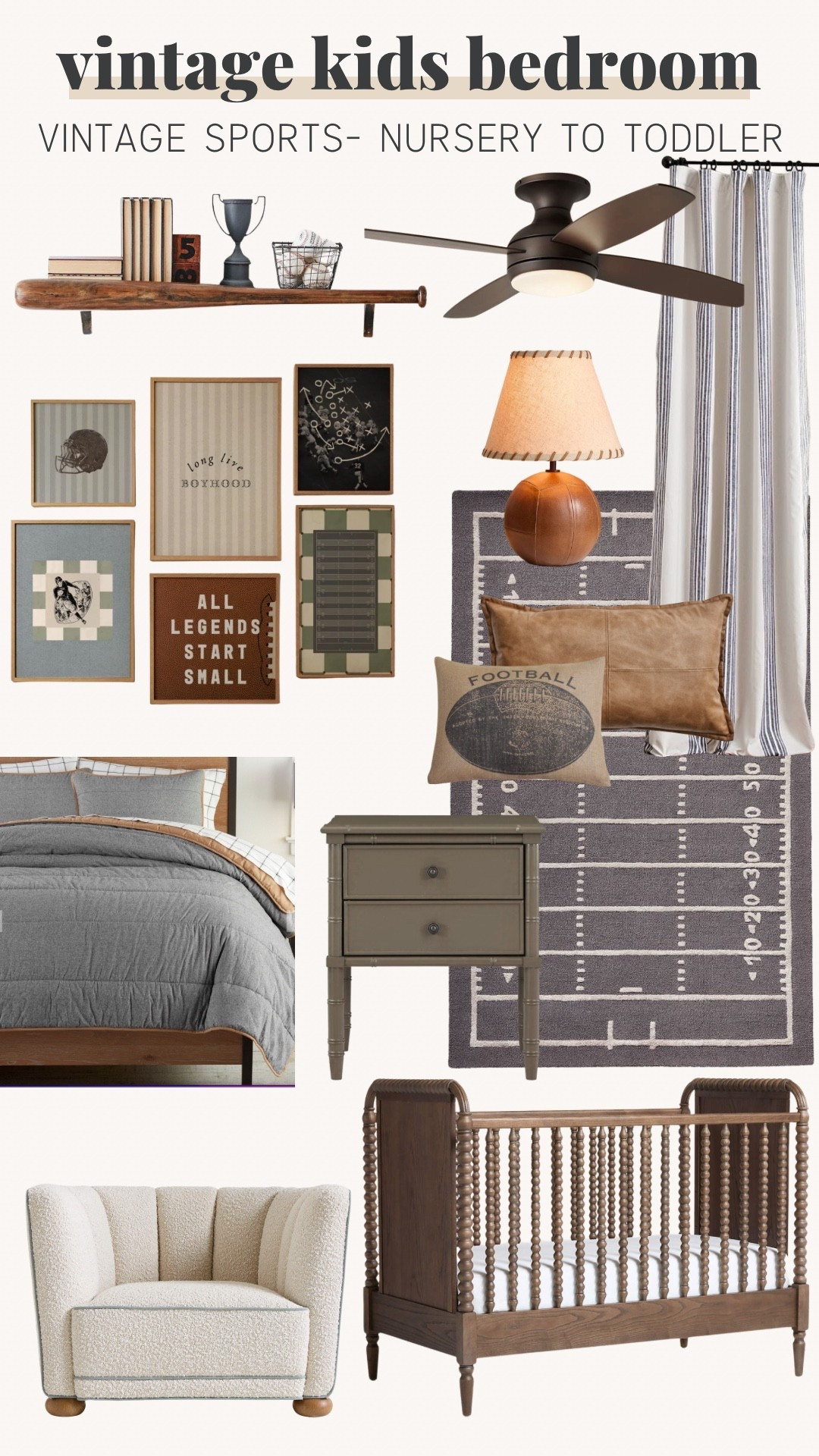 Vintage kids bedroom!! 


Boys, sports, wall art, shelves, football, baseball, basketball, curtain picks, lamp, bedding, accent pillows, rug 

#LTKHome #LTKStyleTip #LTKKids