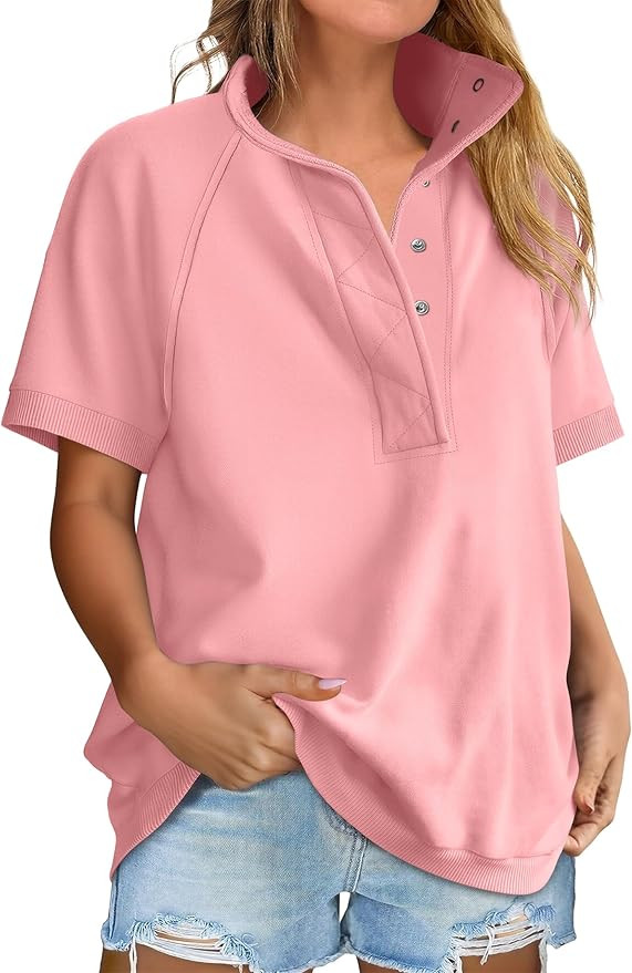 ANRABESS Womens Short Sleeve Tops Oversized Lightweight Sweatshirt Polo Shirts 2026 Summer Casual... | Amazon (US)