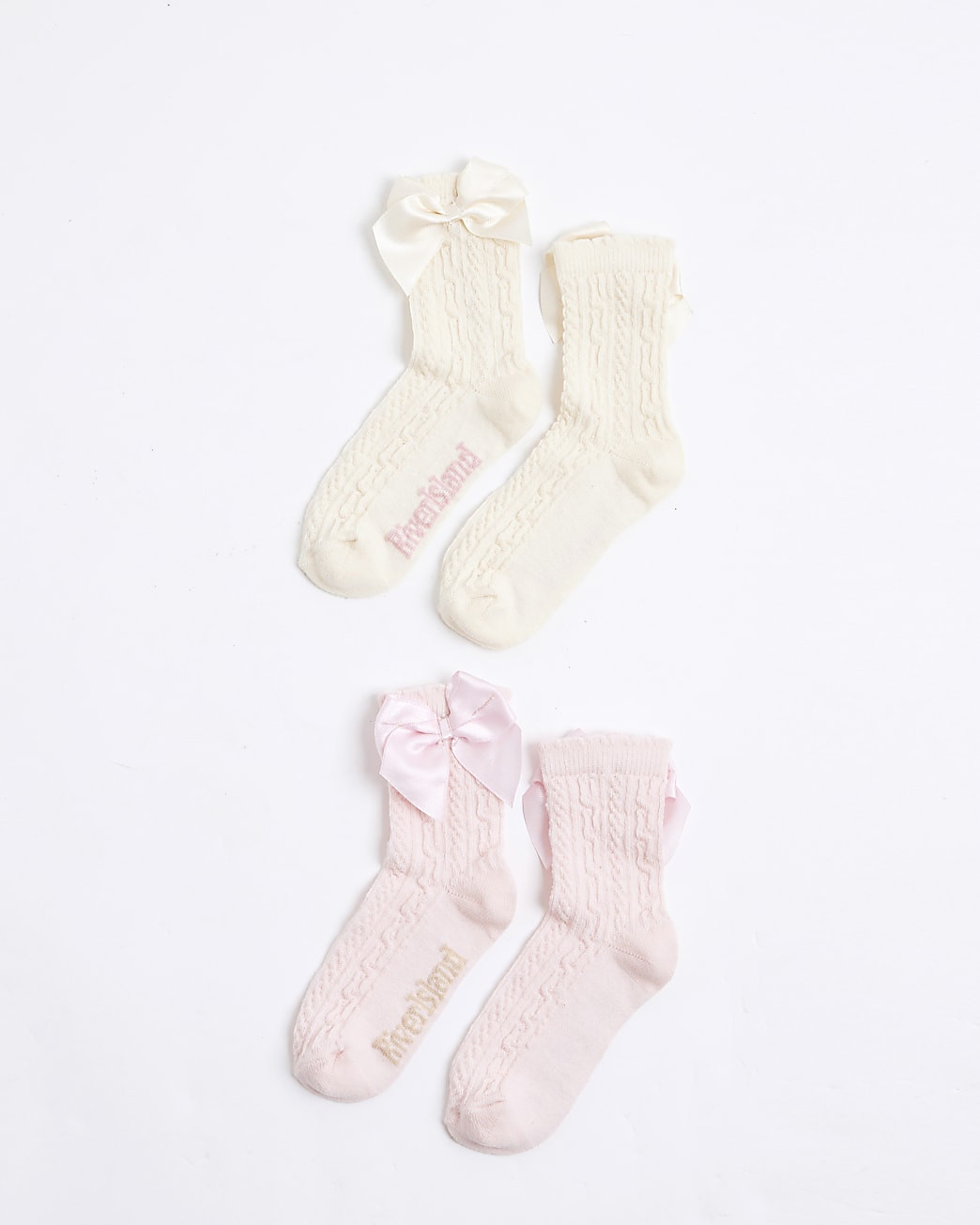 Mini Girls Pink Pack Of 2 Bow Ankle Socks | River Island UK & IE