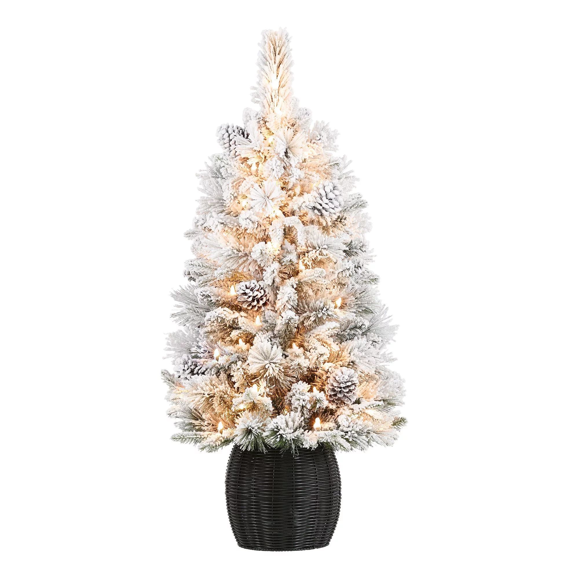 Holiday Time 3.5ft Pre-Lit Flocked Dakota Artificial Christmas Tree, Green, 3.5', Clear - Walmart... | Walmart (US)