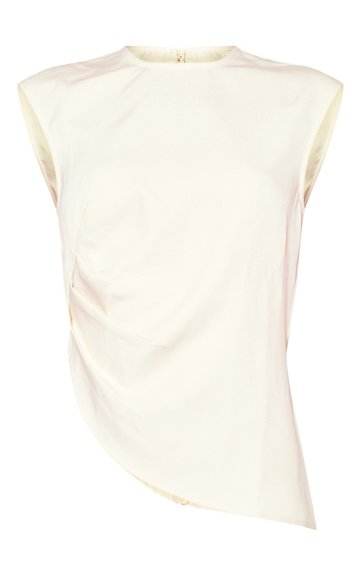 Cream Tailored Side Ruched Asymmetric Hem Longline Top | PrettyLittleThing US