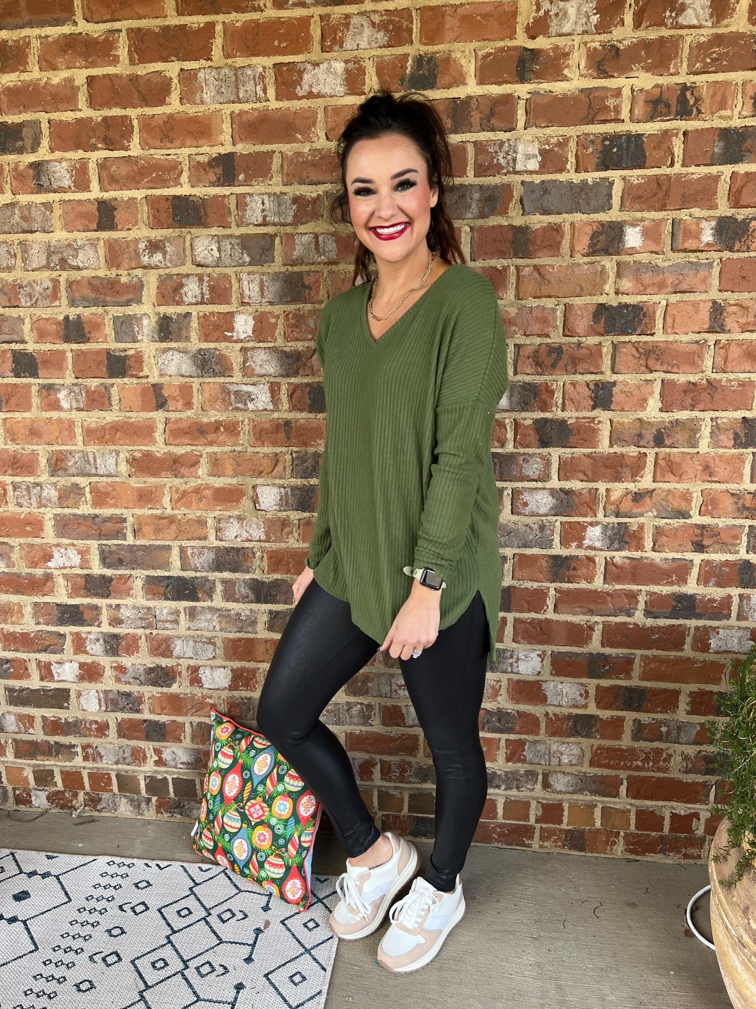 Walmart Fashion // Christmas Pillows // Winter Outfits // Waffle Long Sleeve // Faux Leather Leggings dupe // thanksgiving outfit / holiday outfit / Maybelline Super Stay Matte Ink Liquid Lipstick // Gold Chain Necklace // Thanksgiving Outfits // Holiday Outfits 

#LTKstyletip #LTKHoliday #LTKCyberweek