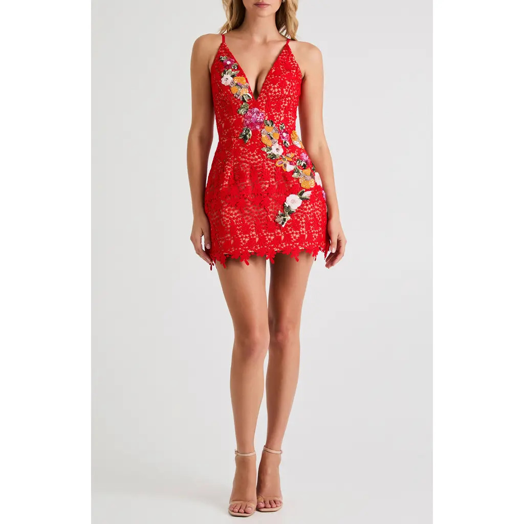 HELSI Chloe Sequin Lace Sleeveless Minidress in Poppy at Nordstrom Rack, Size Medium | Nordstrom Rack