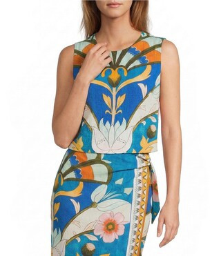 Antonio Melani Julietta Art Deco Print Crinkle Crepe Jewel Neck Sleeveless Coordinating Blouse | ... | Dillard's