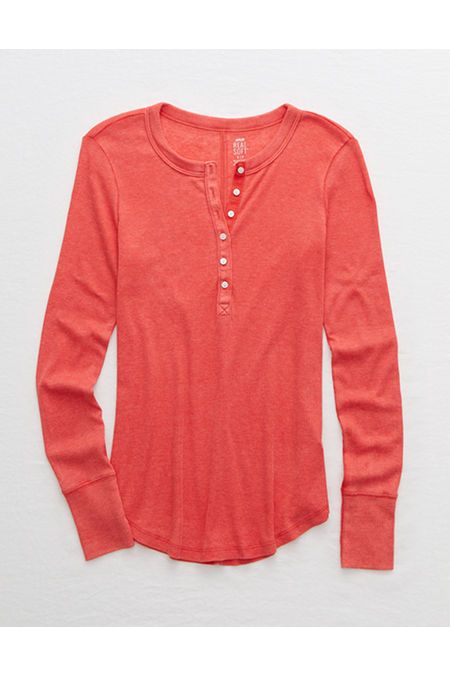 Aerie Ribbed Henley Long Sleeve T-Shirt Women's Chilly Red XXS | American Eagle Outfitters (US & CA)