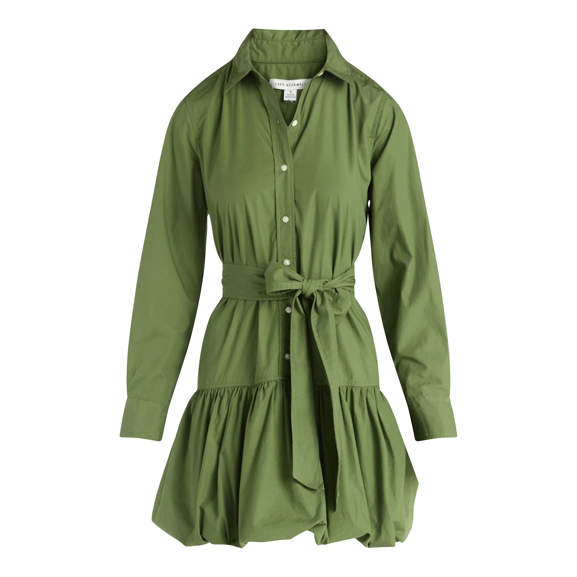 Free Assembly Women's Belted Bubble Hem Cotton Mini Dress with Long Sleeves, Sizes XS-XXL | Walmart (US)