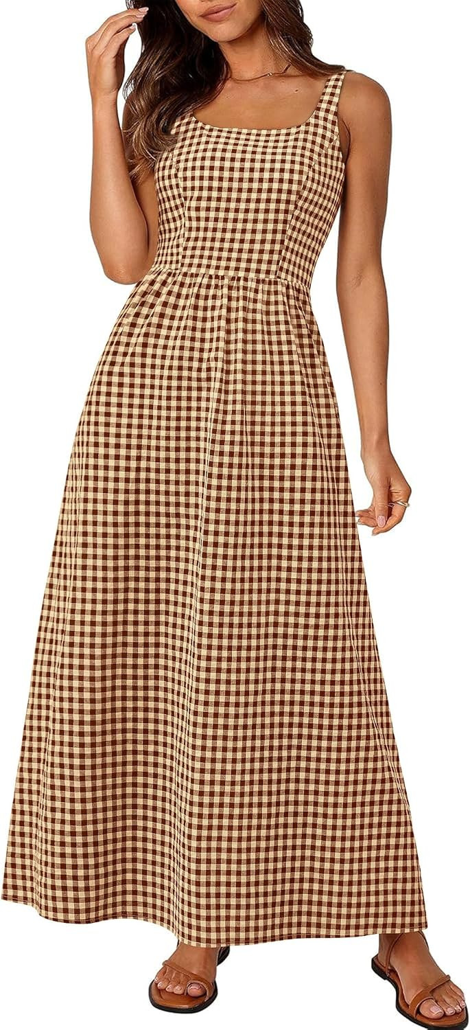 PRETTYGARDEN Women's Summer Gingham Maxi Long Dress | Amazon (US)