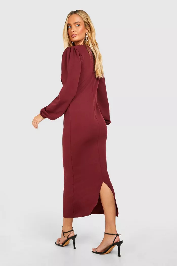 Drape Side Volume Sleeve Crepe Midaxi Dress | Boohoo.com (UK & IE)