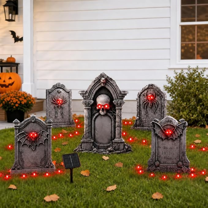 Halloween Decorations Outdoor Tombstone, 5 Pcs Plastic RIP Yard Signs | Scary Halloween Decor Val... | Amazon (US)
