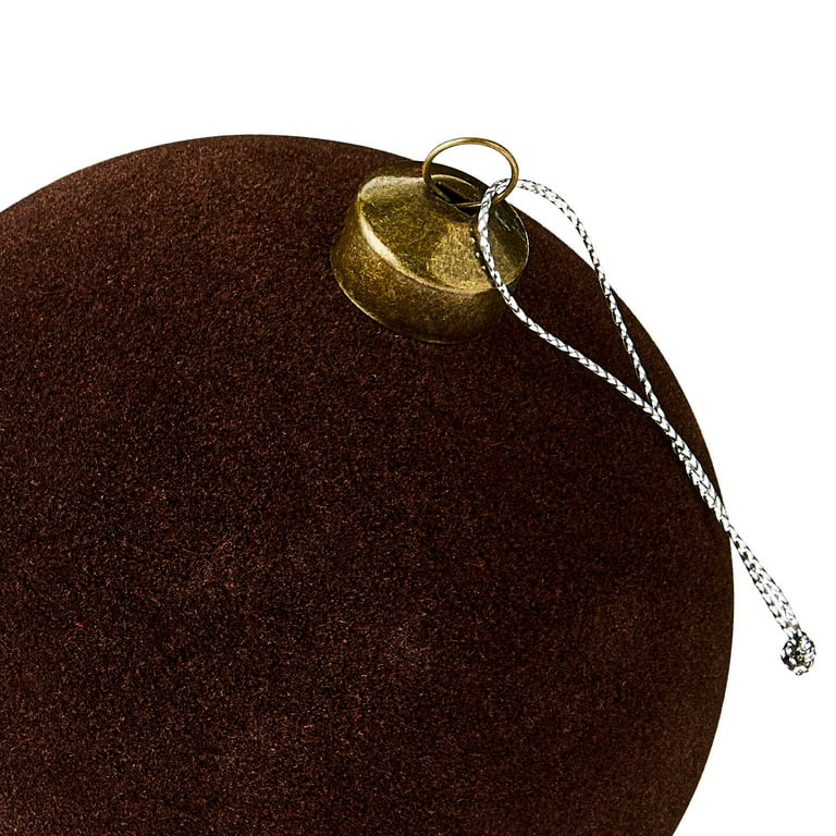 4 Count Dark Brown Velvet-Feel Ball Christmas Ornaments, 4.5", by Holiday Time | Walmart (US)