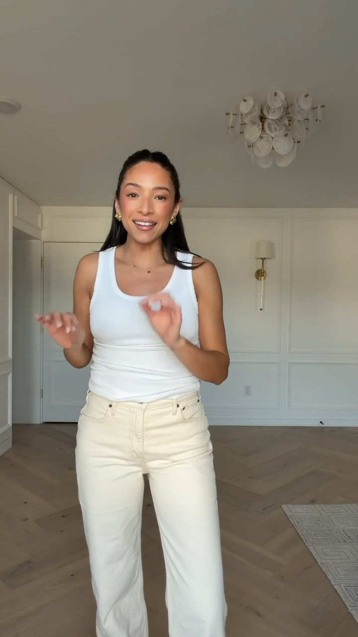 Spring outfit!! Extra 20% OFF orders $125+ with code AF20!! Wearing a 28 long jeans (ecru cuffed), S tank, shoes run small 

spring outfit idea, spring transition outfit, casual chic outfit, white jeans, cream jeans, postpartum outfit 

#LTKmomlife #LTKSaleAlert #LTKSeasonal