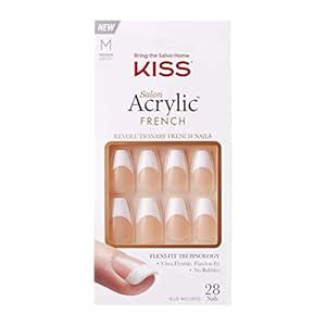 KISS Salon Acrylic French Nail Manicure Set, Medium Length, Square, “Je T'aime”, Nail Kit Inc... | Amazon (US)