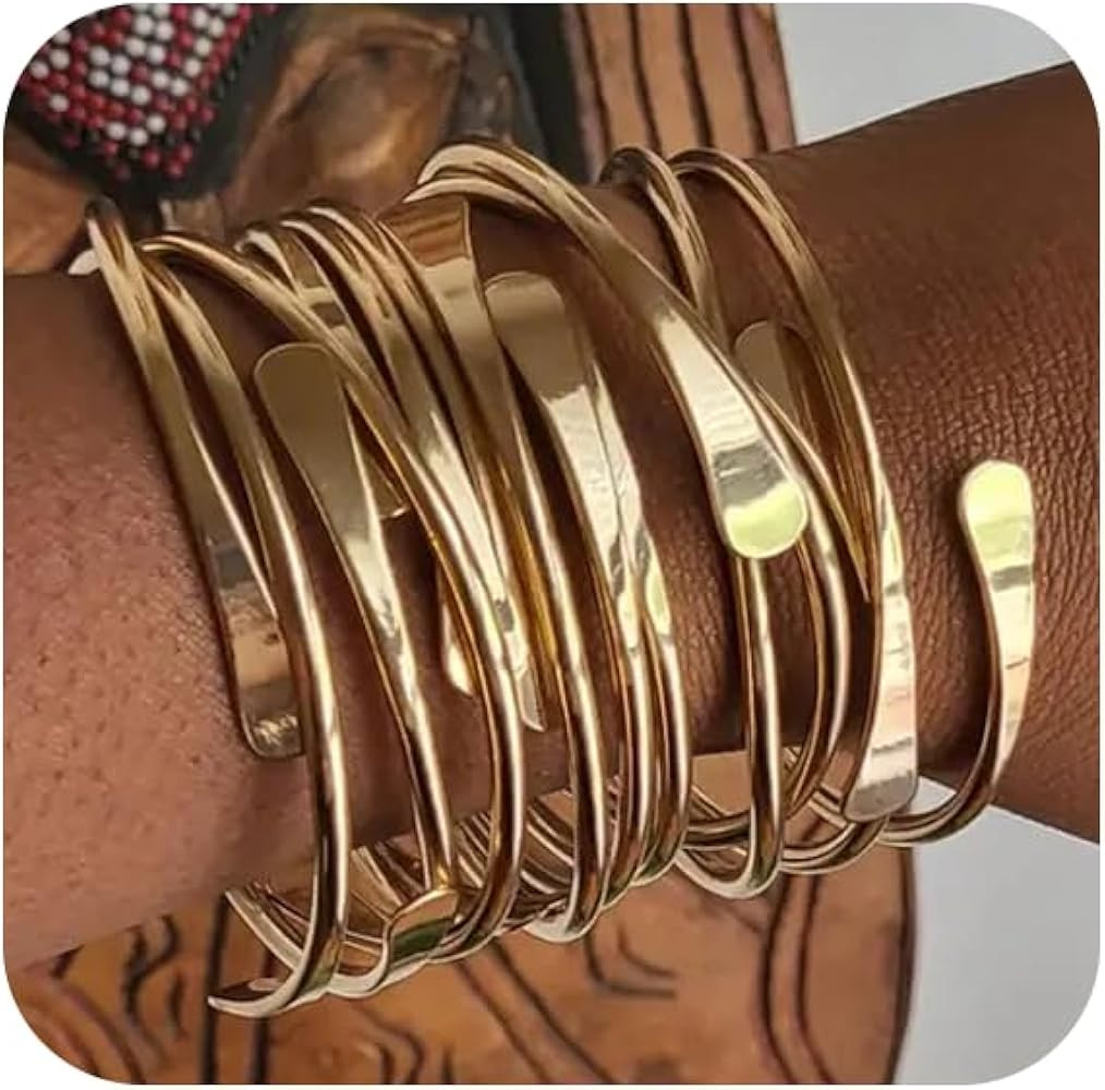 CASDAN 8Pcs Gold Plated Cuff Bracelets for Women Stackable Open Cuff Bangle Wrist Bracelets Simpl... | Amazon (US)