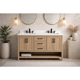 Ari Kitchen and Bath Venice 55 in. W x 22 in. D x 34.5 in. H Bathroom Vanity in Oak Gray with Whi... | The Home Depot