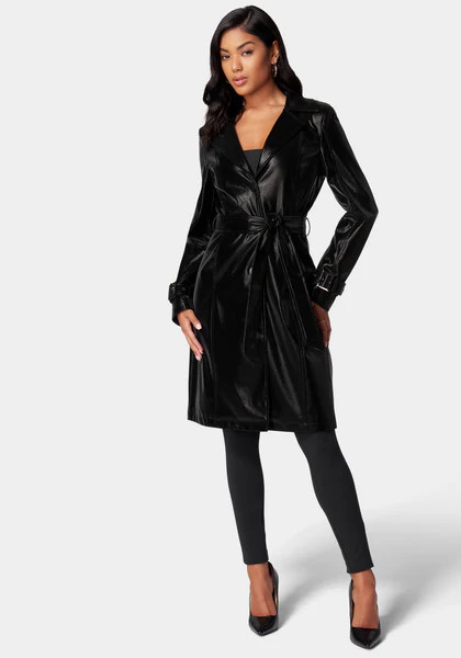 Speckle Vegan Leather Trench Coat | Bebe