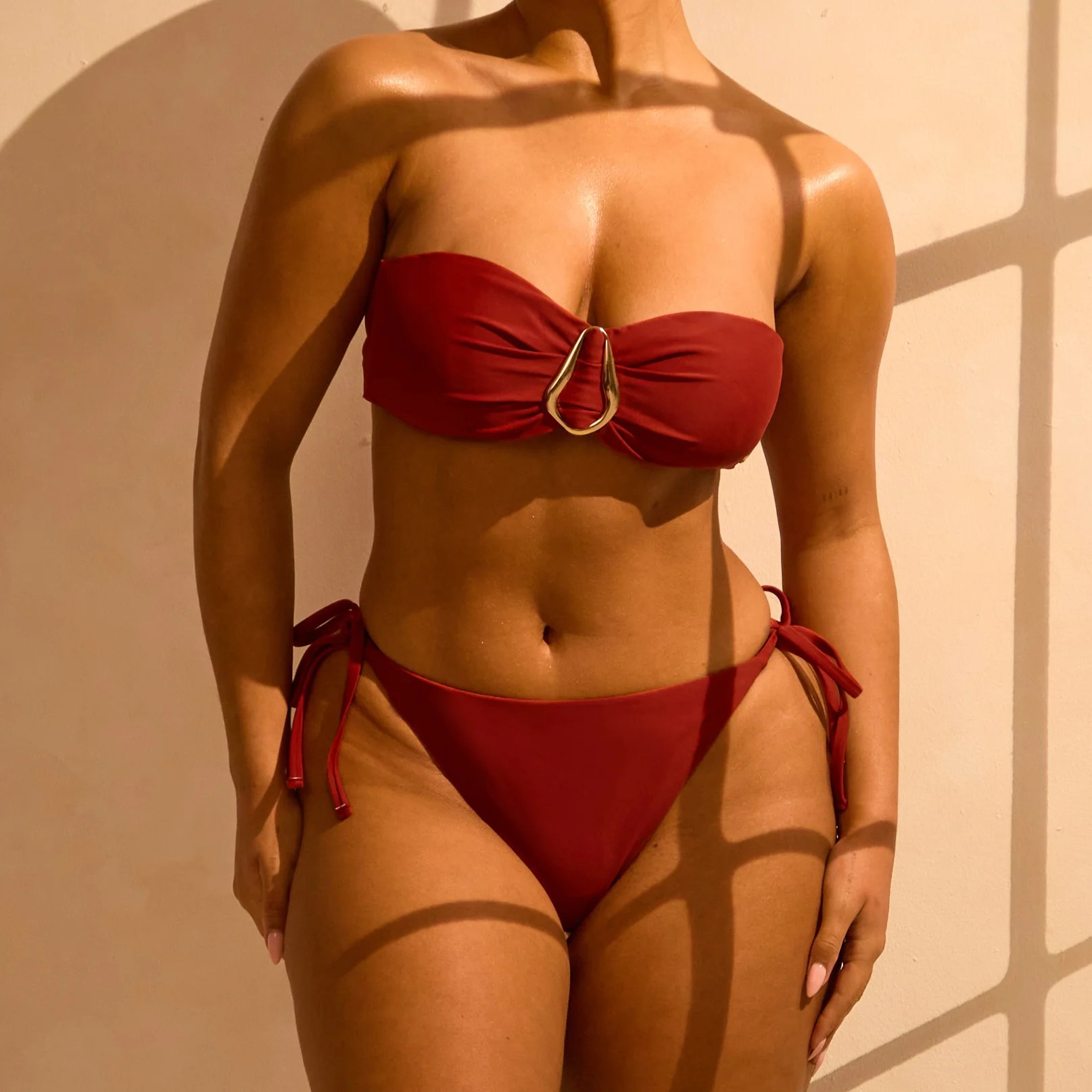 Side Tie Low Rise Medium Coverage Bikini Bottoms - Rust | RELR