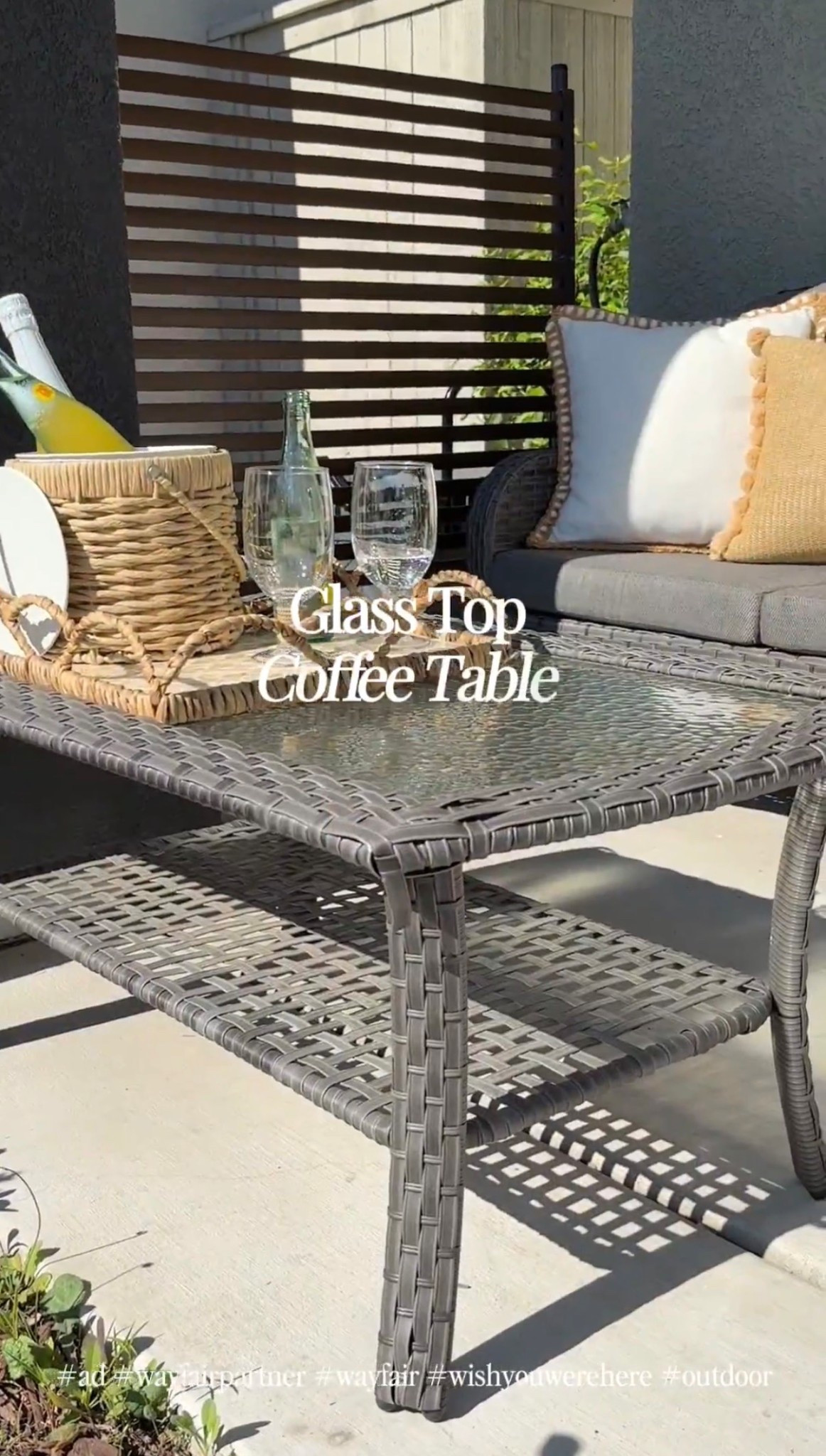 Glass top coffee table that ties everything together without taking up too much room.

#ad #wayfair #wayfairpartner #outdoor #wishyouwerehere
@Wayfair 

#LTKHome #LTKSeasonal