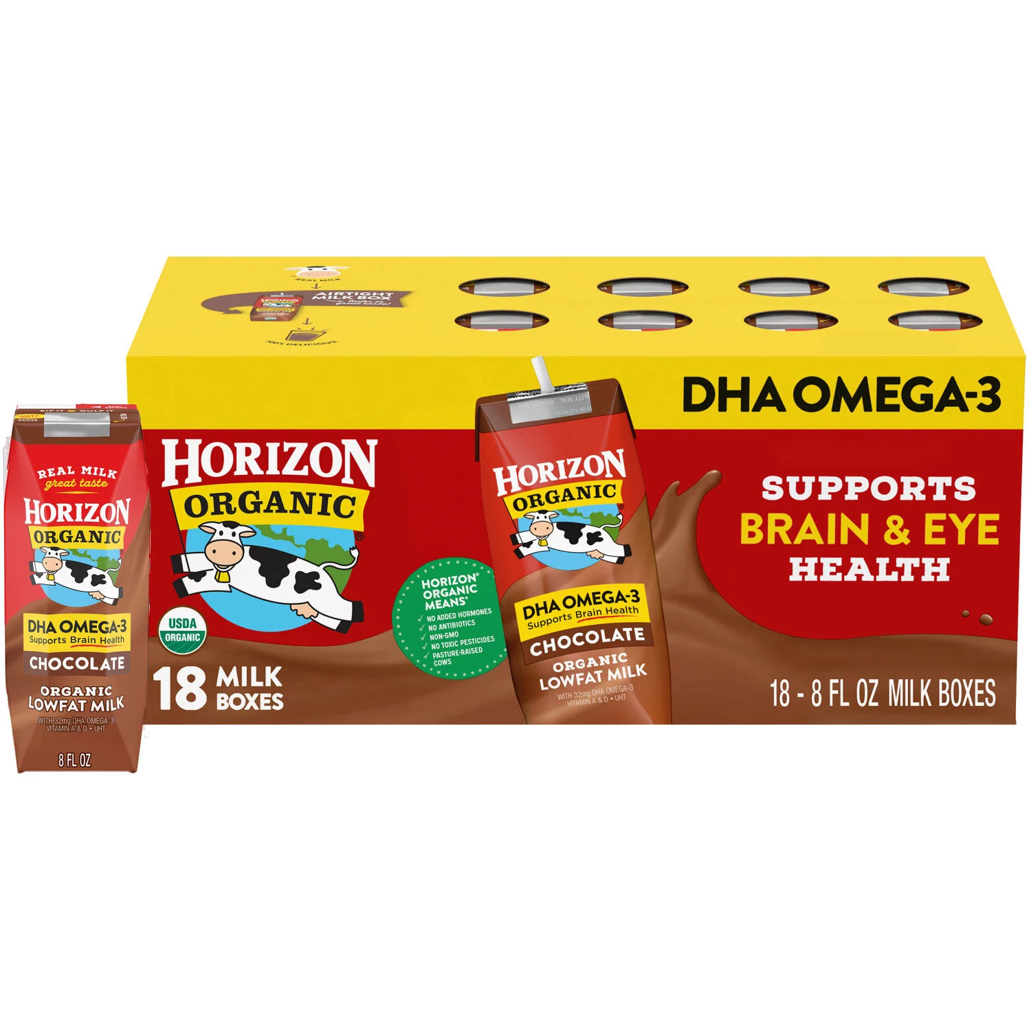 Horizon Organic Lowfat Chocolate Milk with DHA Omega-3, 8 fl. oz., 18 pk. | Sam's Club