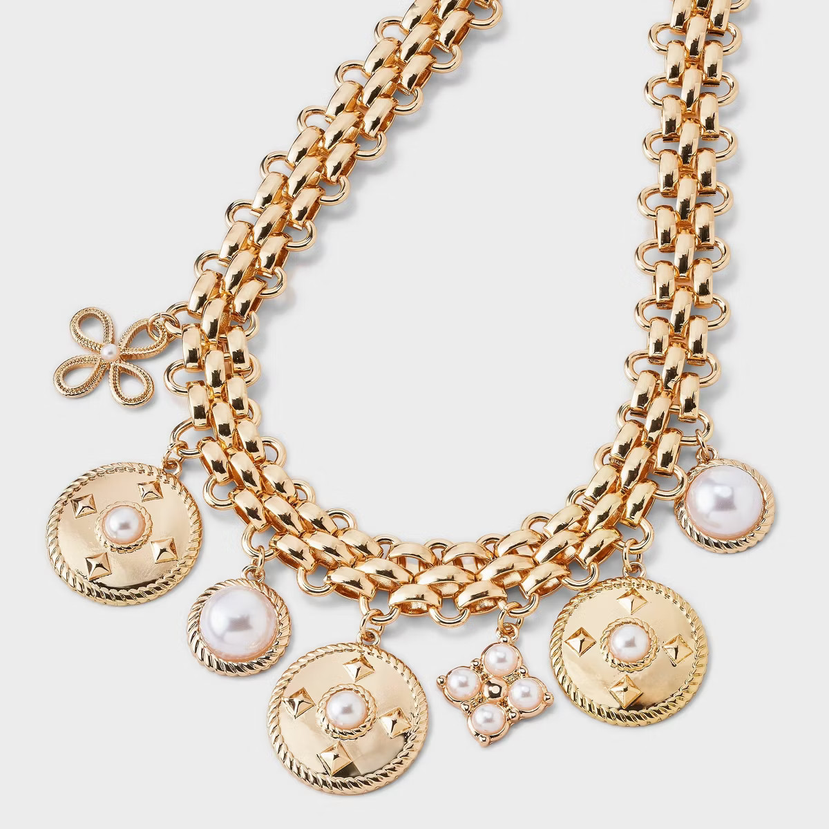 Pearl Charm and Coin Multilink Chain Necklace - A New Day™ Gold | Target
