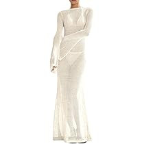 Saodimallsu Womens Crochet Cover Ups Long Sleeve Sexy Mesh Backless Knit Swimsuit Coverup Beach M... | Amazon (US)
