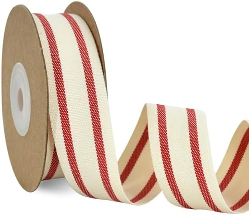 TONIFUL Red Natural Cotton Striped Ribbon 1 Inch x 10 Yard Grosgrain Ribbon for Crafts Accessorie... | Amazon (US)