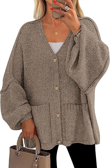 PRETTYGARDEN Fall Chunky Cardigan Sweaters for Women 2026 Button Long Lantern Sleeve Knit Oversiz... | Amazon (US)