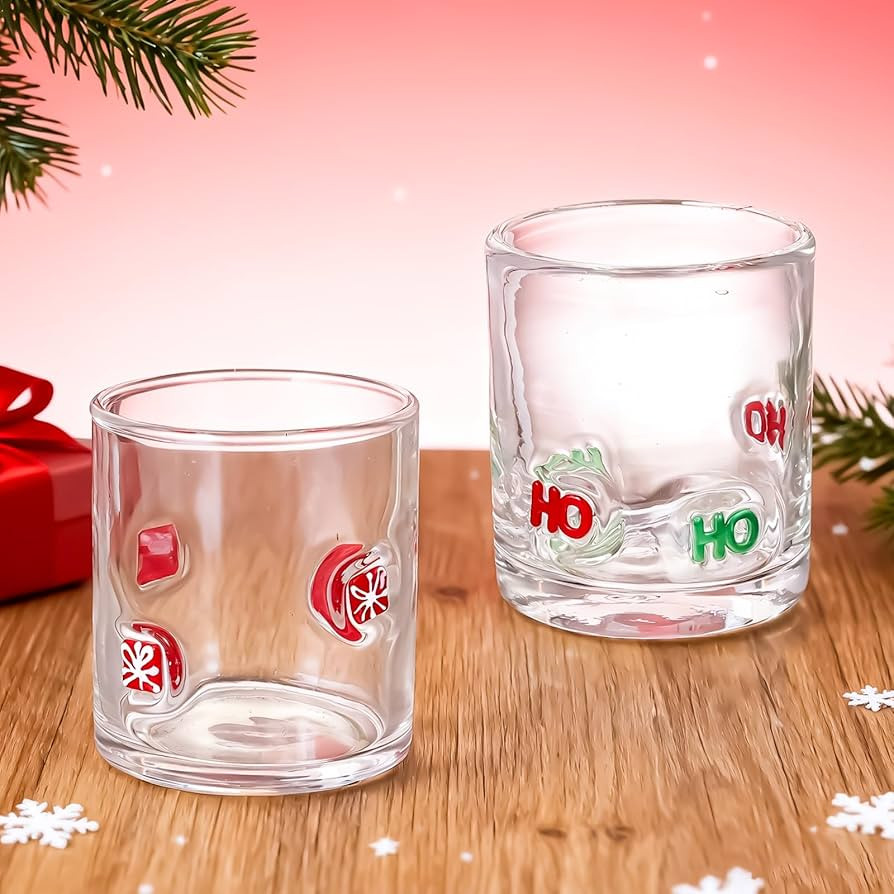 Skylety 2 Pcs Christmas Icon Juice Glasses Xmas Drinking Cups Gifts Old Fashioned Stemless Wine G... | Amazon (US)