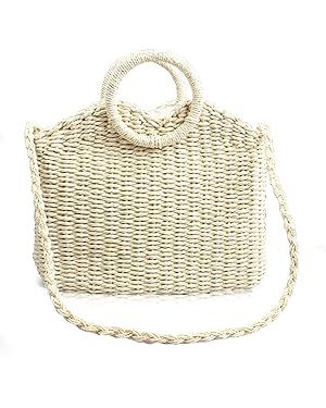 Hand-woven Square Rattan Straw Handbags, Boho Pure Colour Women Summer Straw Tote Bag Shoulder Ba... | Amazon (US)