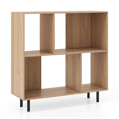 Costway Open Shelf Bookcase Mid Century Modern Cube Bookshelf with 4 Compartments Natural | Target