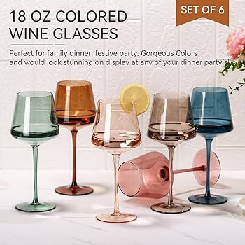 Colored Wine Glasses Set of 6-18oz【Hand Blown】Crystal Colorful Wine Glasses with Stem-Muticol... | Amazon (US)